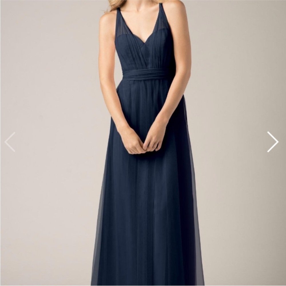 WTOO by Watters Navy Tulle Sweetheart Neck Flowy Maxi Bridesmaid Dress